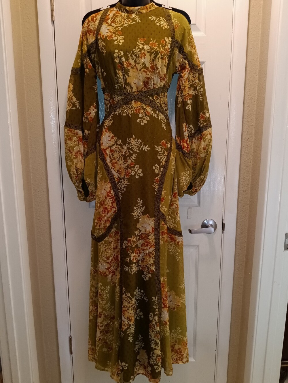 ASOS Floral Olive Green Long Sleeve Maxi Dress Stunning!